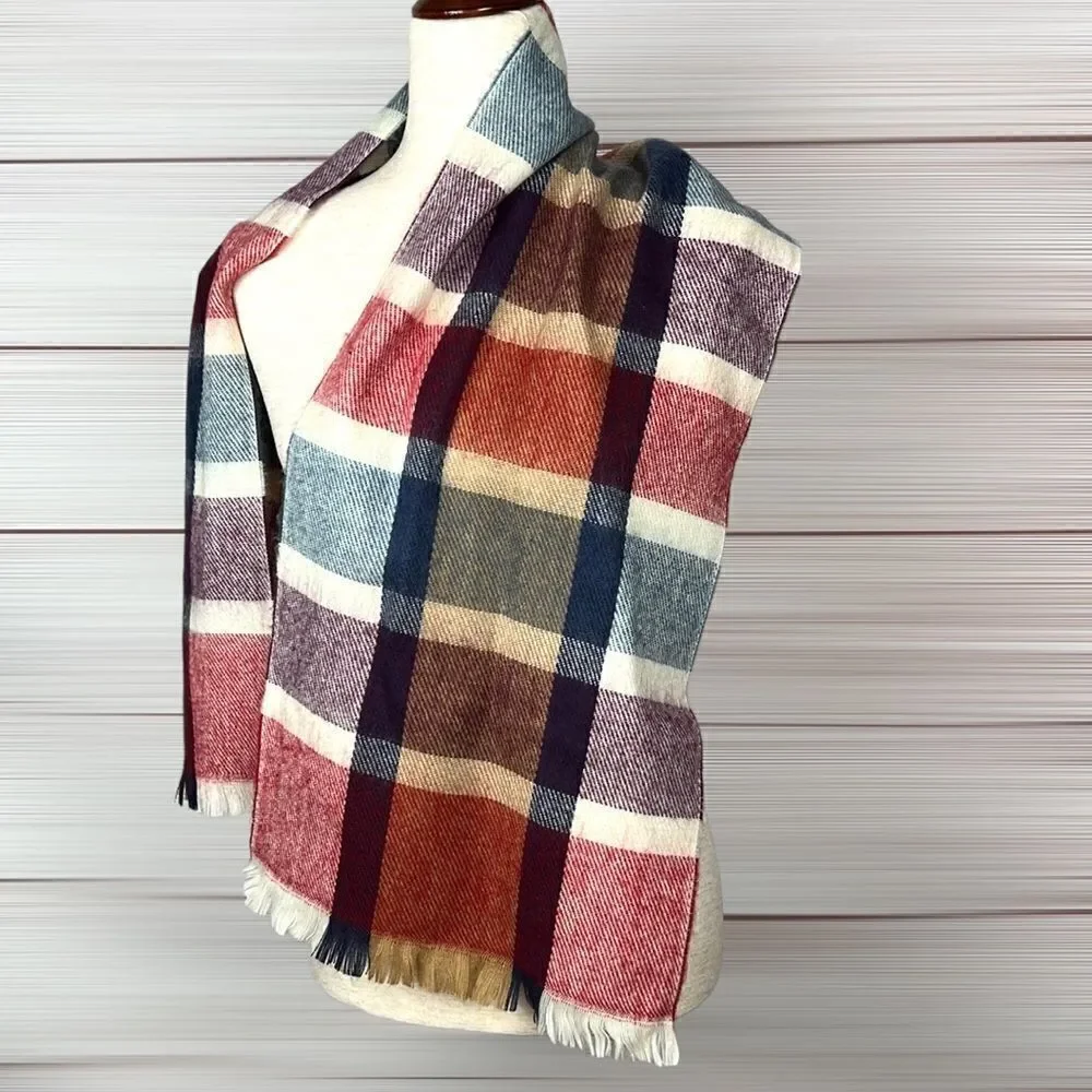 NWOT Vintage 100% Cashmere Unisex’s Plaid Scarf England 12,5x54 inches